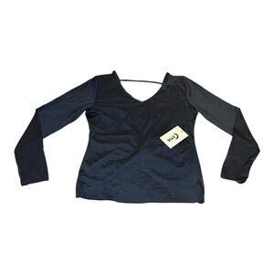 Zyia Active NWT V Back Vibe Cover Sport Top‎ Open Back Long Sleeve Navy Blue Lg